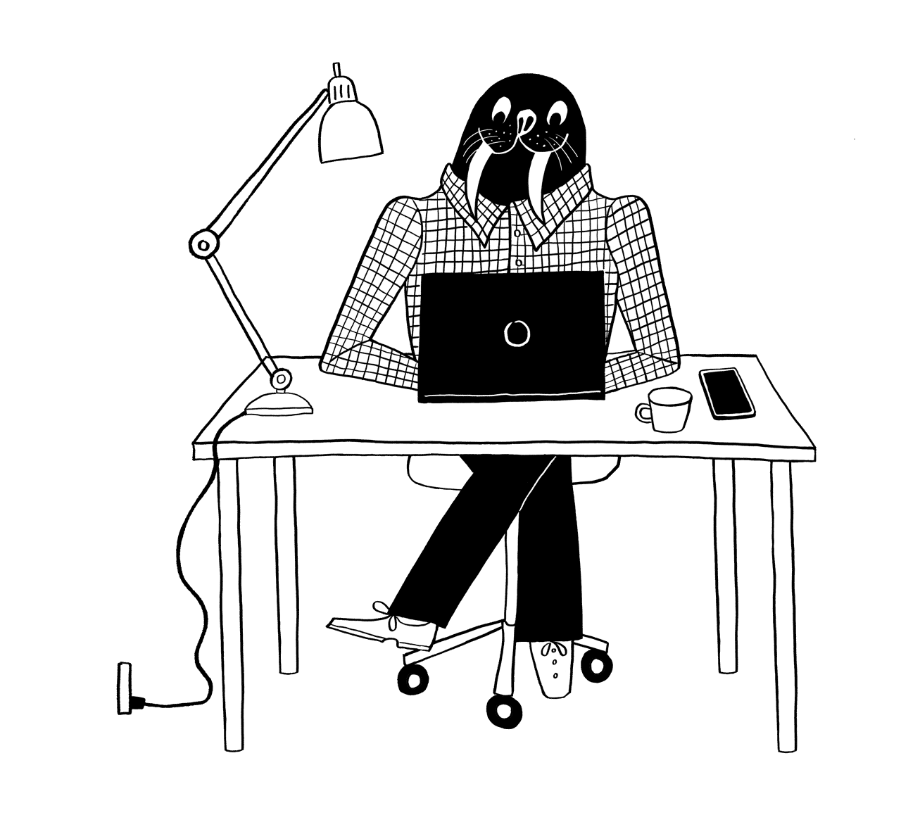 Illustration av en person som skriver ett personligt brev vid datorn